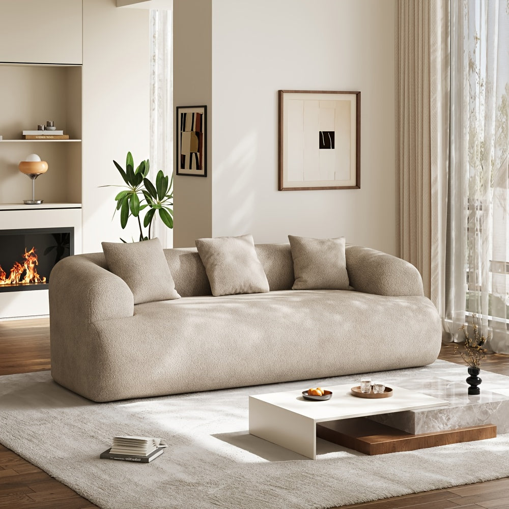 Modern Curved Sectional Sofa - Extra Wide & Deep Plush Chenille Couch with 3 Cushions, White Luxury Oversized 4-Seater, No Assembly Required, Soft Foam Padding & Easy-Clean Fabric for Large Living Room, Contemporary Minimalis