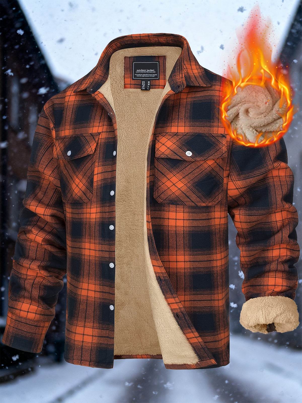 Men'S Winter Flannel Plaid Jacket Fleece Lining Long Sleeve Jacket Thermal Thick Jacket Fashion Stripe Pattern Classic Jacket, Fabric Warm And Soft, Comfortable To Wear Winter Jacket Perfect For Casual Wear College Travel Par