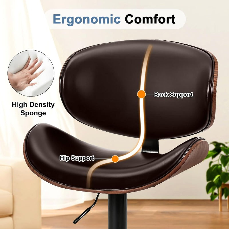 Bar Stool Set (2-Piece/4-Piece/6-Piece), Adjustable Bar Height, PU Leather-Covered Seat, Ergonomic Backrest and Footrest, Non-Slip Rubber Base, Suitable for Bars and Home Kitchen Islands, Black