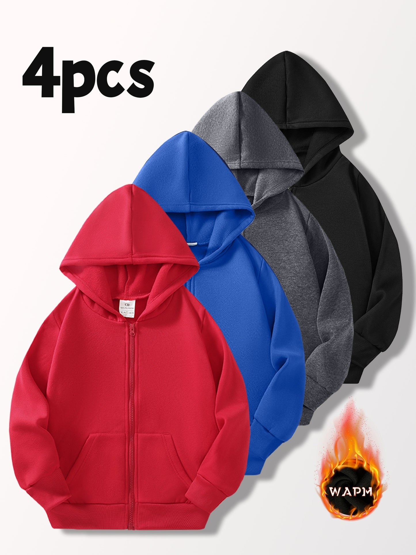 [4pcs Boys' Cardigan Jackets] 4pcs Boys' Light-Lined Zip-Up Hooded Cardigan Jackets | Multi-Color & Solid Color | Autumn & Spring, Stylish & Versatile for Outdoor Jogging