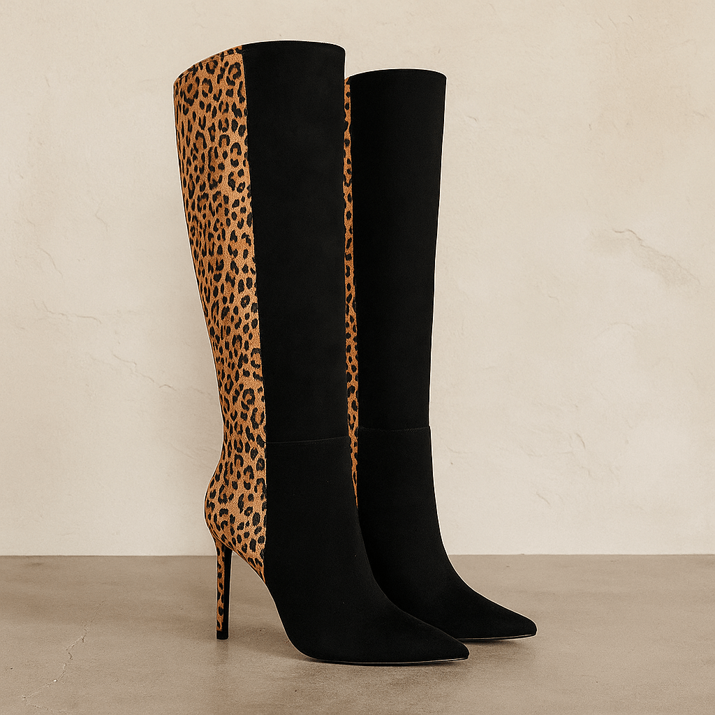 Women's Exotic Stiletto Boots - Striking Animal Print Design & Tall Boot Silhouette & Comfortable Supportive Sole for Fashion Events/Evening Wear/Parties