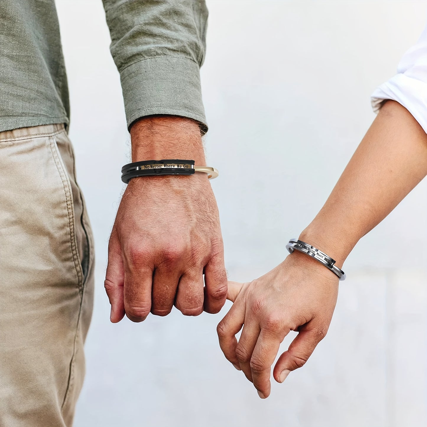 Couples Bracelet Stainless Steel Cuff Bracelet Love Matching Bracelets Gift For Girlfriend Boyfriend Men Women Valentine'S Day, Without Battery