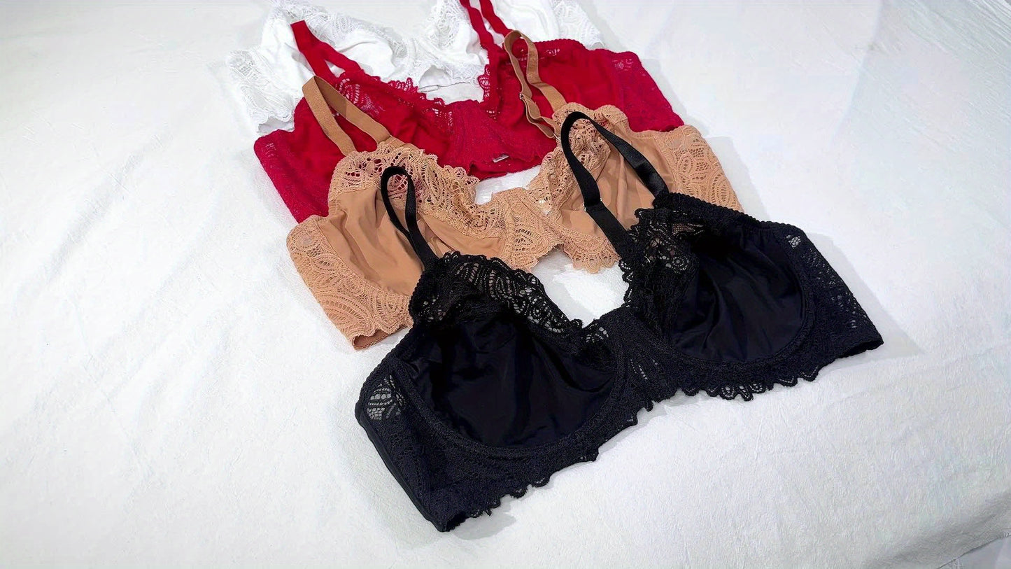 4pcs Plus Size Elegant Full Cover Underwire Lace Bra, Comfortable Fit, Breathable, Adjustable Straps Soft Stretch Fabric for All-Day Comfort- Perfect for Casual Attire, Plus Size Underwire Lightly Padded Bra, Women Bras for W