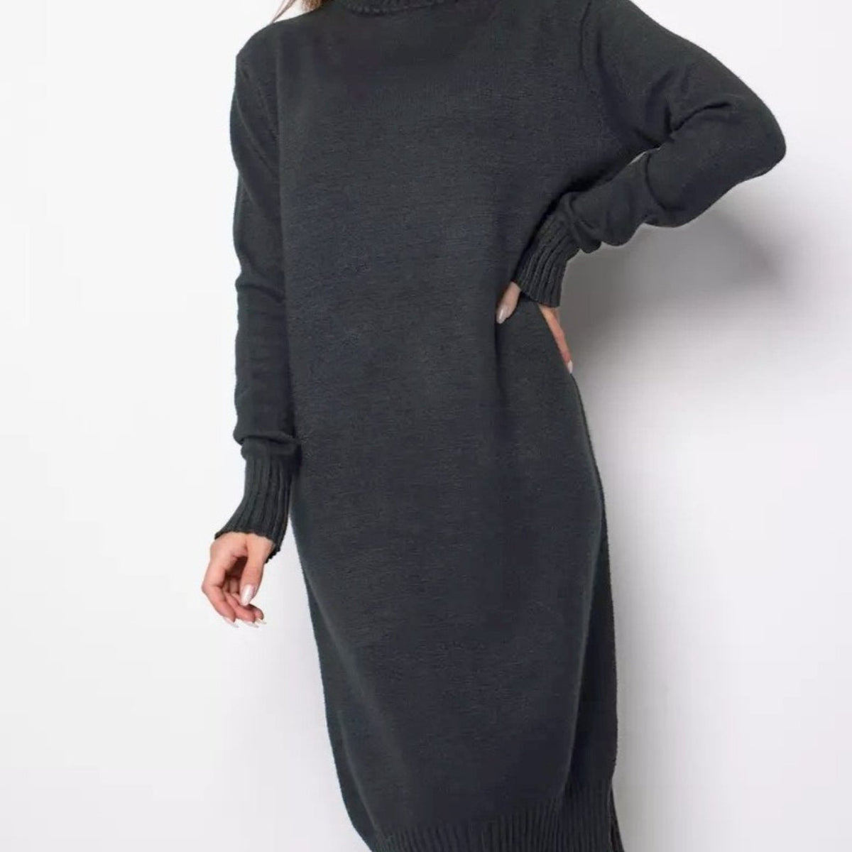 High Neck Dress Autumn and Winter New Loose Inner with Solid Color Thin Sweater Skirt, Winter Outfit, Seasonal Fashion, Elegant Design, Loose Fit, Cozy Material, Durable Construction, Women'S Dress, Long Sleeve Dress, Fashion