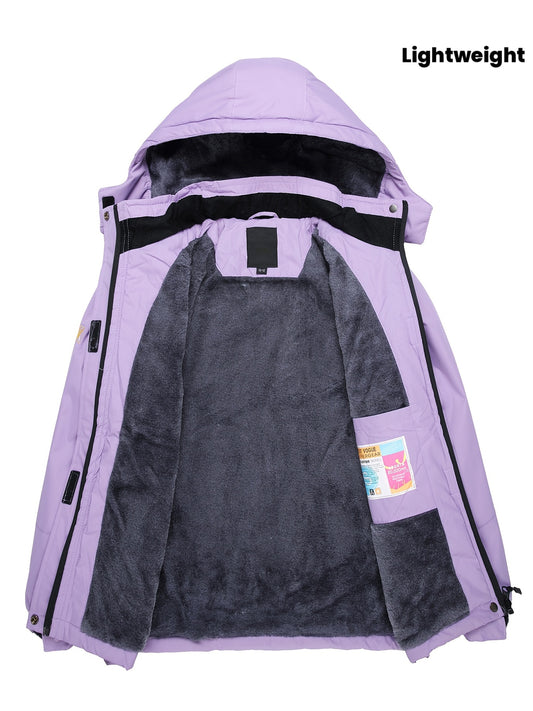 Girls' All-in-One Thickened Windproof Ski Jacket with Fleece & Detachable Hood, Hypoallergenic Winter Coat for Snow Sports,, Mountaineering - Adjustable, Zippered Pockets, Lightweight Warm Jacket (/)