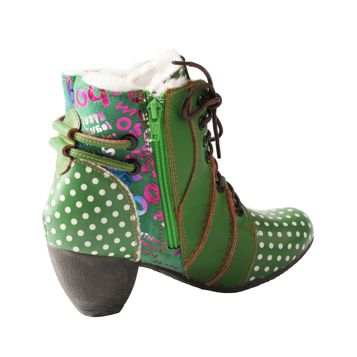 TMA EYES Polka Dot Leather Handmade Stitching Warm And Velvet Women'S Boots
