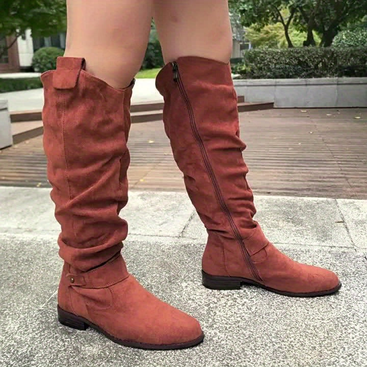 Women's Elegant -Like Winter Boots - High Calf Ankle, Side Zipper Closure, Low Block Heel (No Lifting) - Wide Width (EU 44/45) - Warm Round Toe Snow Boots for Jeans & Dresses - Durable Rubber Sole & PVC