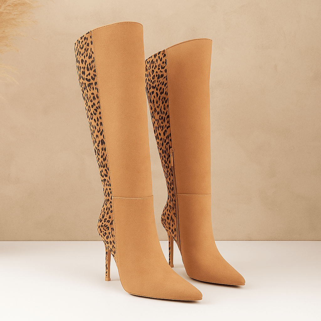 Women's Exotic Stiletto Boots - Striking Animal Print Design & Tall Boot Silhouette & Comfortable Supportive Sole for Fashion Events/Evening Wear/Parties