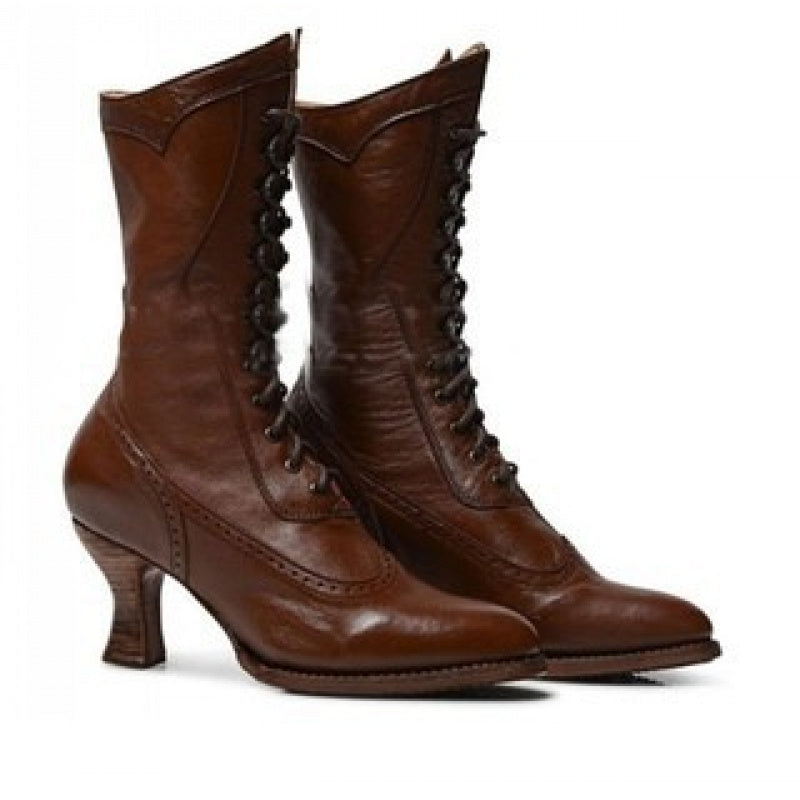 Women's Genuine Riding Boots - British Style Pointed Toe Mid-Heel Boots with Full Cowhide Upper &, Rubber Sole - Equestrian Boots for Horseback Riding, Western & Casual Attire (Solid Color)