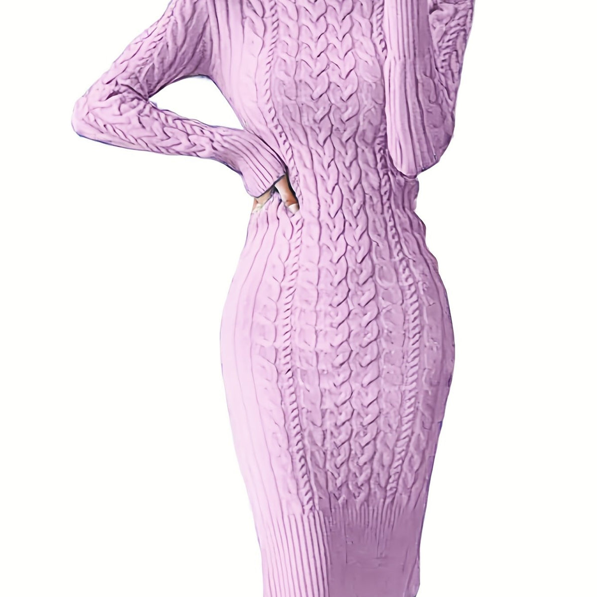 Womens Fashion Long Sleeve Turtleneck Sweater Dresses Knitted Bodycon Midi Sheath Jumper Dresses