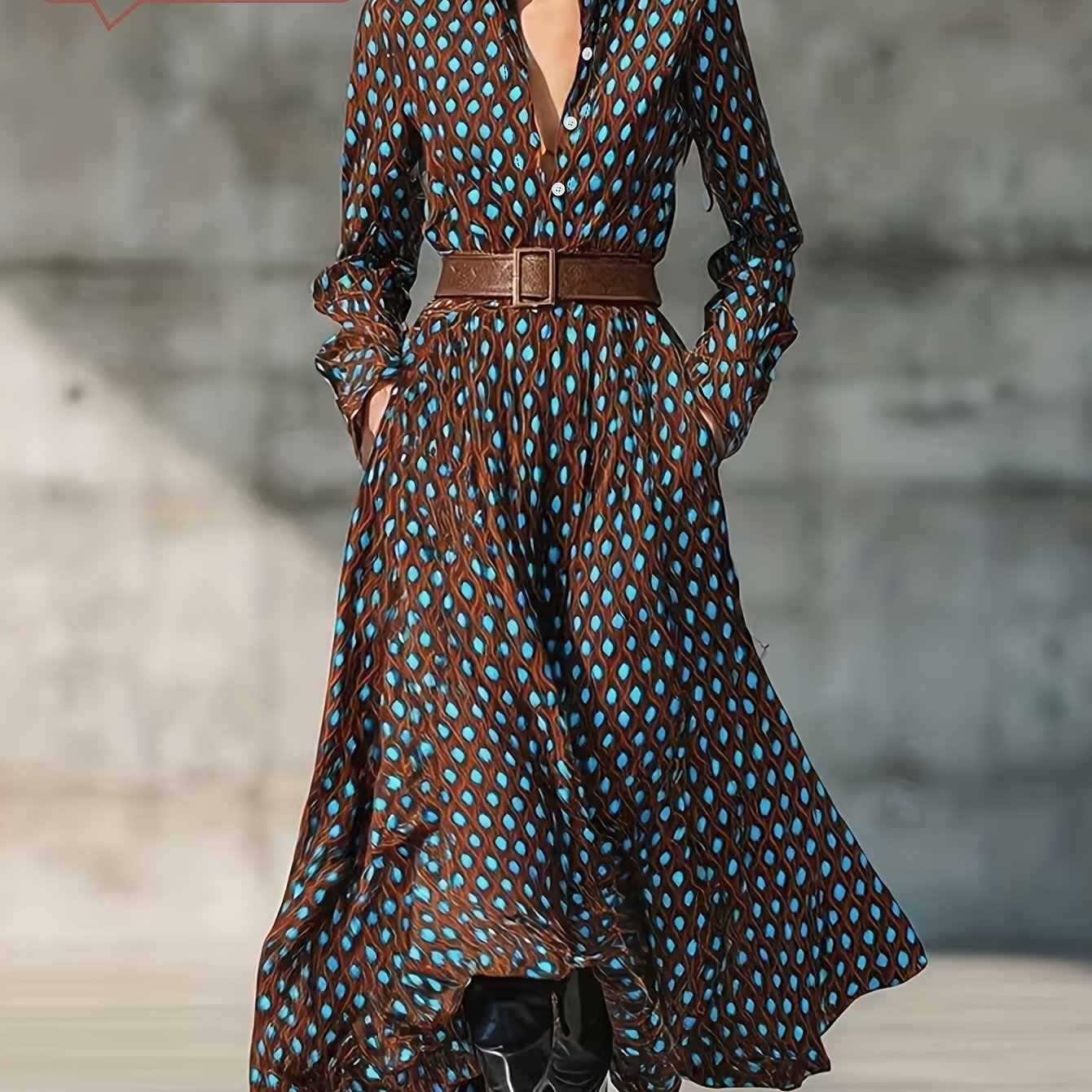 NS702 2025 Spring/Summer New Polka Dot Elegant Print Long Women's Dress Without Belt