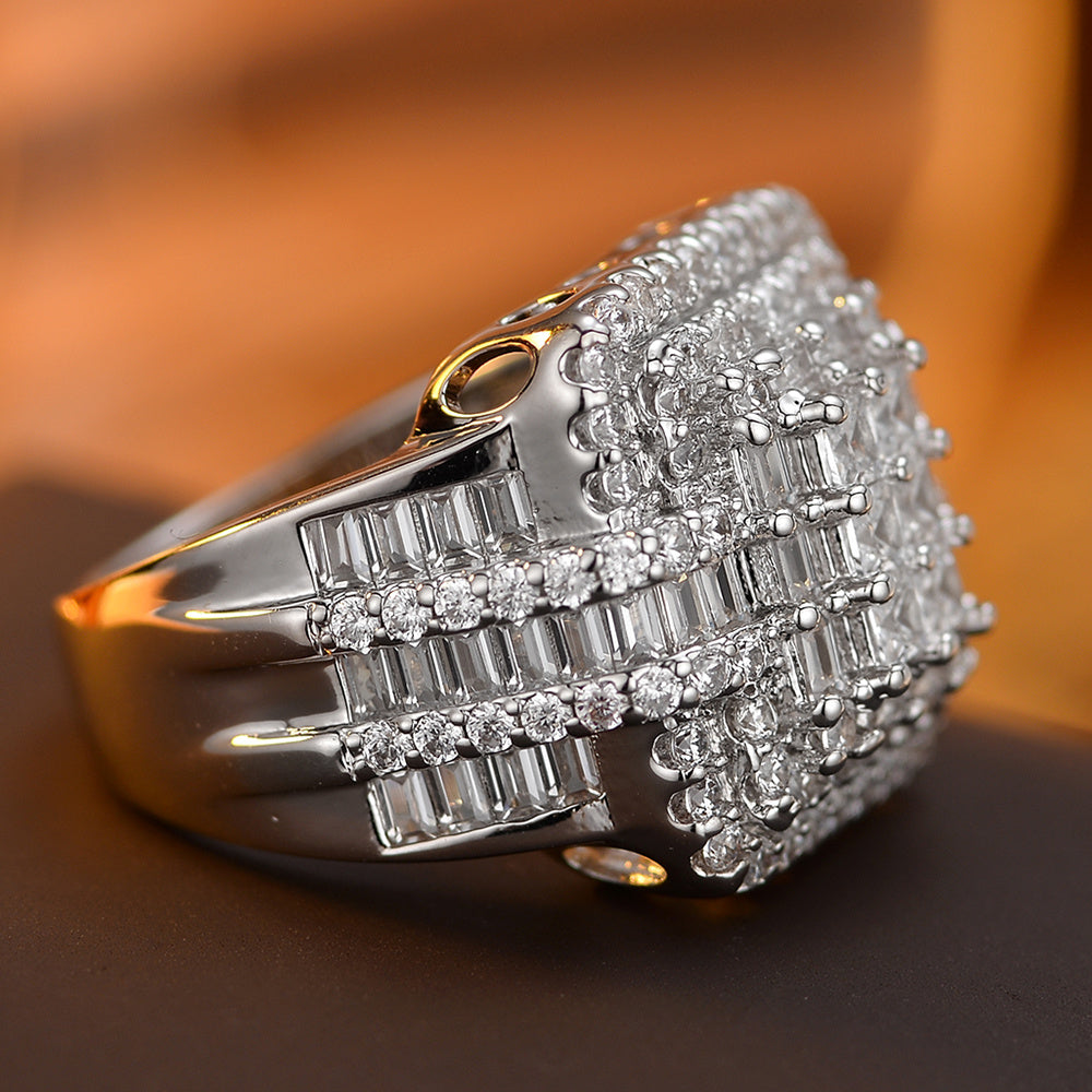 S925 Sterling Silver Wedding Ring for Women, Princess Square Design, Luxurious Cluster Setting, Suitable for Daily Wear, Proposal, Valentine'S Day Gift, Girlfriend, Mother Gift, 5A Zirconia, Rhodium Plated, All Seasons, Gift-
