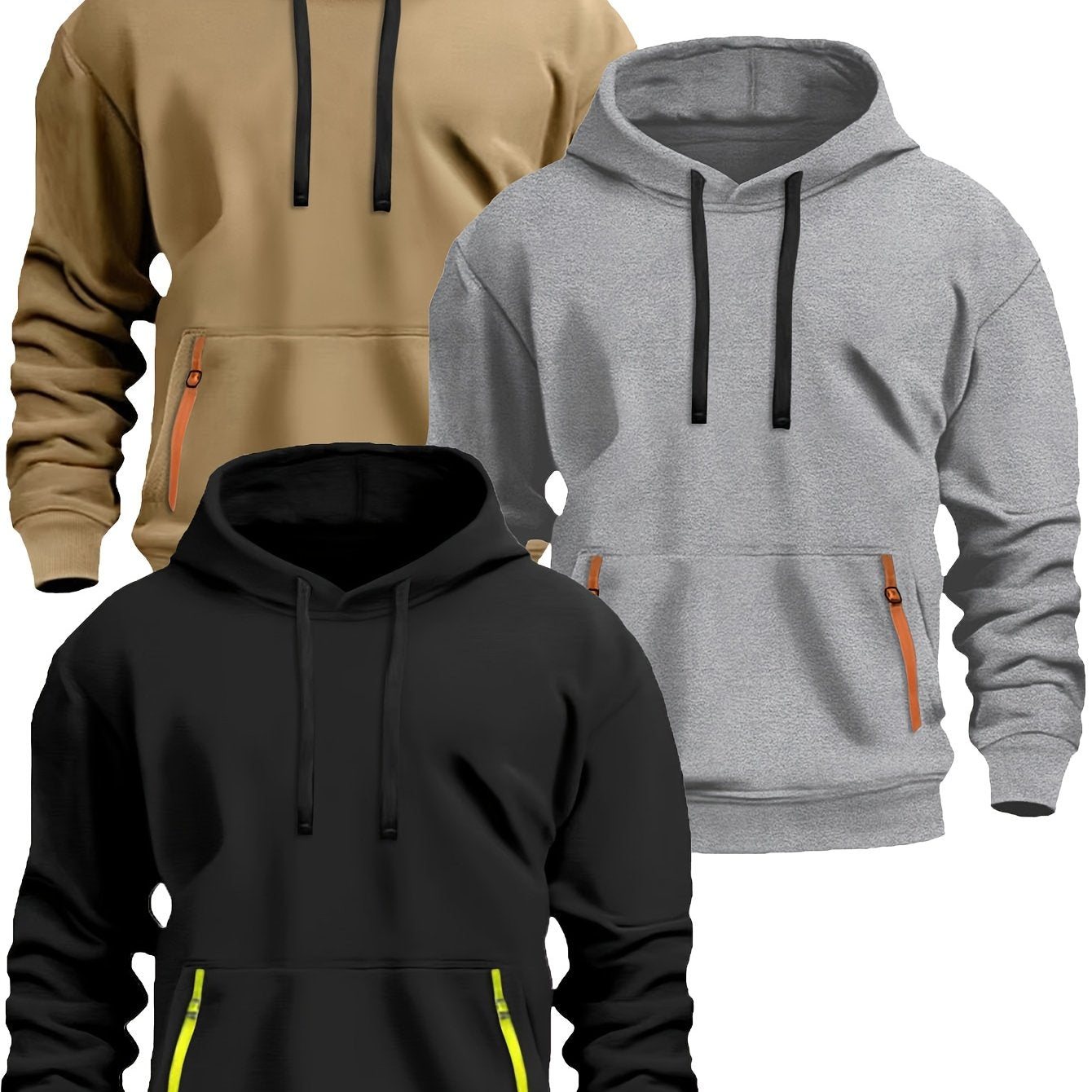 220g Brushed Fabric 3pcs Set, Men's Casual Sporty Fashion Hoodie with Drawstring, New Spring/Autumn/Winter, Basic Style, -Lined for Daily Commuting