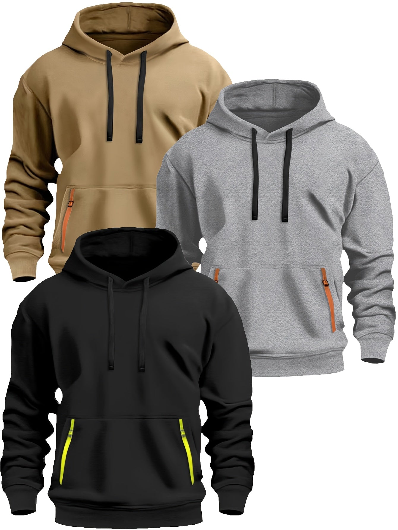 220g Brushed Fabric 3pcs Set, Men's Casual Sporty Fashion Hoodie with Drawstring, New Spring/Autumn/Winter, Basic Style, -Lined for Daily Commuting
