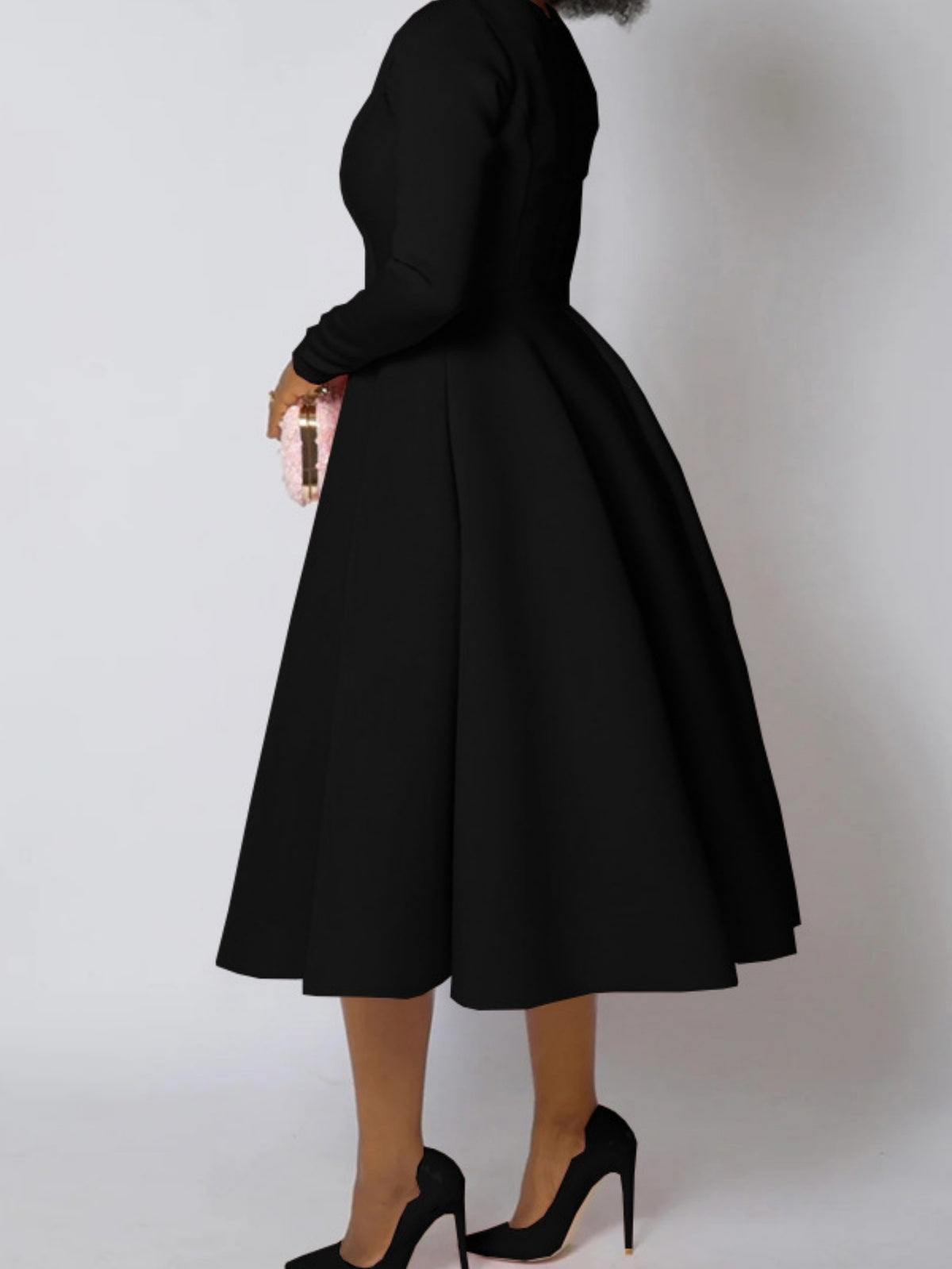 Plus Size - Plus Size, Women'S Elegant Long Sleeve A-Line Maxi Dress - Solid Emerald Green Round Neck Puff Sleeve Formal & Semi-Formal Winter Dress with Structured Waist, Floor-Length Flowing Skirt for Autumn/Winter, Casual t