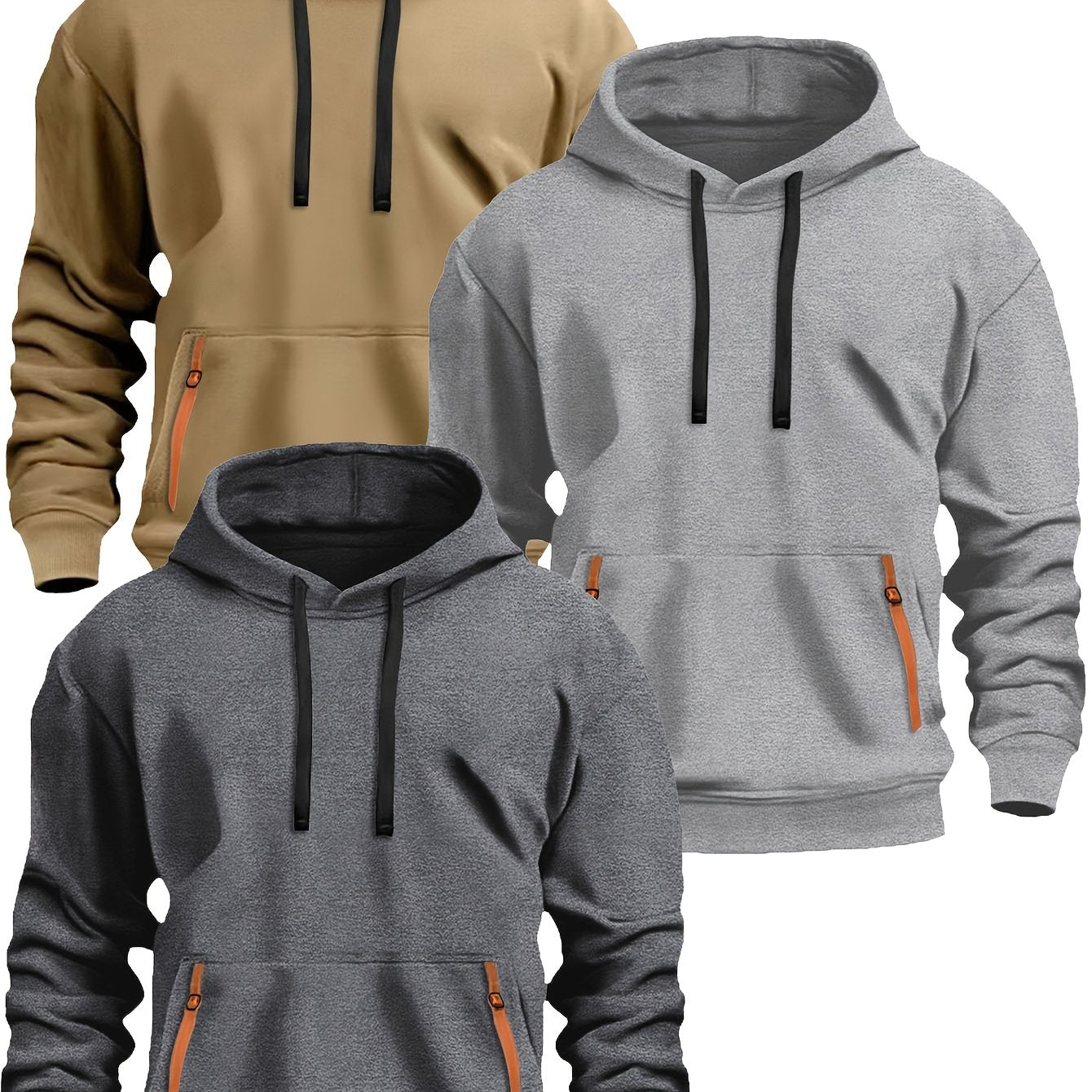 220g Brushed Fabric 3pcs Set, Men's Casual Sporty Fashion Hoodie with Drawstring, New Spring/Autumn/Winter, Basic Style, -Lined for Daily Commuting