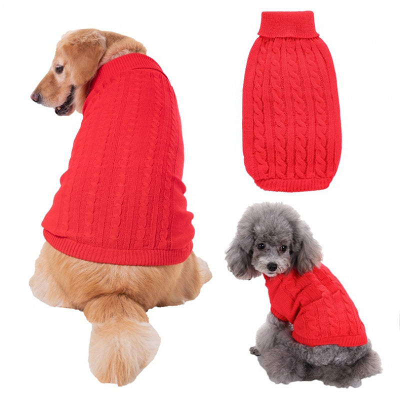 Solid Color Twisted Cable Dog Sweater - High Collar Winter Warm Coat for Small Medium Large Dogs, Golden Retriever & All Breeds, Pet Jacket for Cold Weather & Stylish Outfits