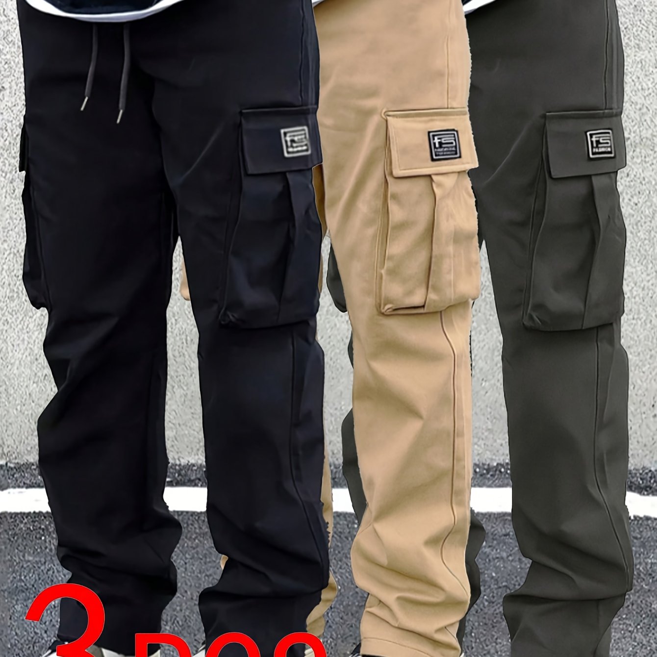 [Stylish | Versatile] 3pcs Stylish Versatile Men's Cargo Pants | Spring Autumn Outdoor Sports Straight-Leg Casual Long | Street Retro American Trendy Trousers
