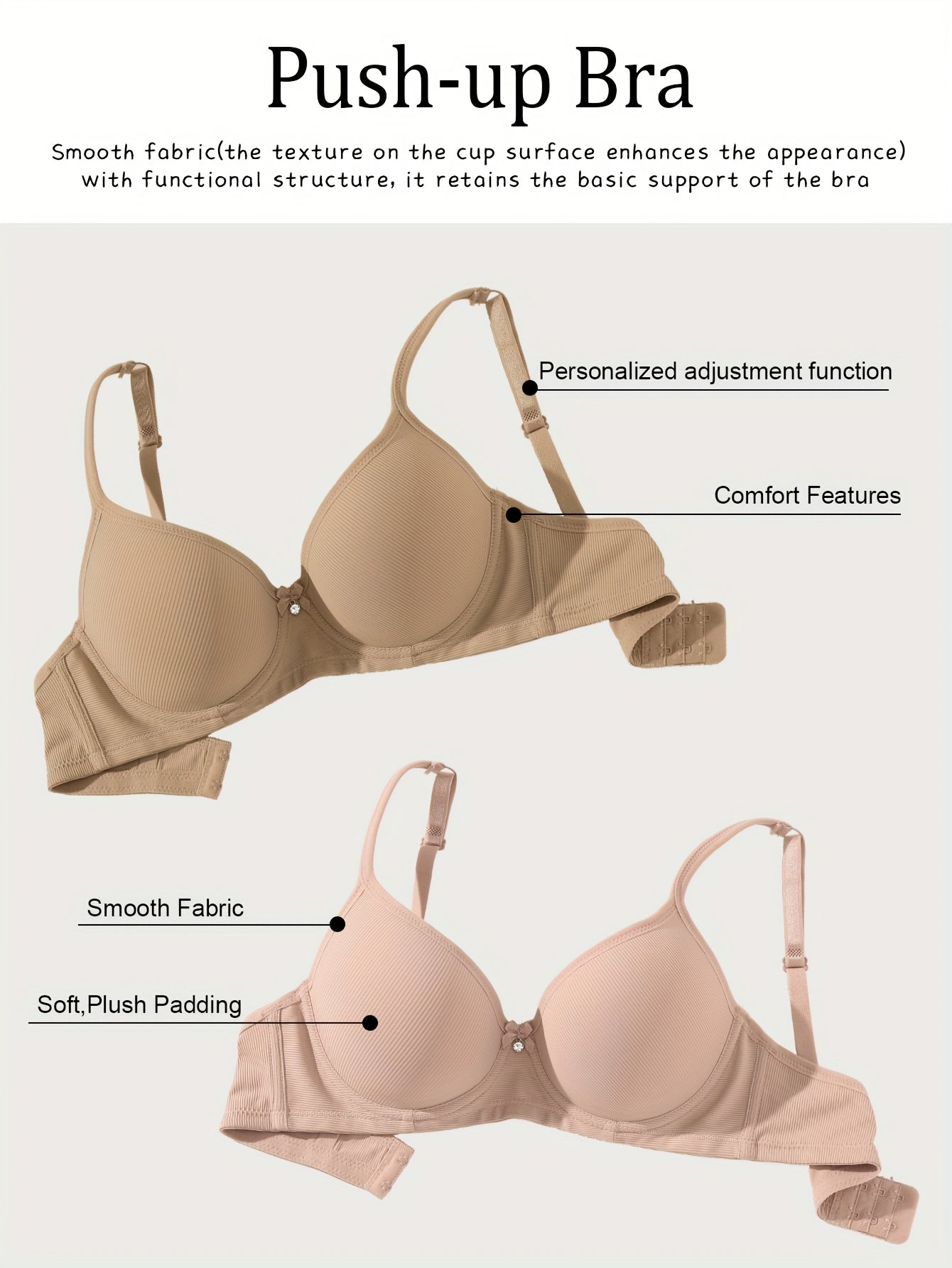 5pcs Women's Autumn/winter Smooth Seamless Push-up Bra, Makes Small Breasts Appear Larger/ Prevents Sagging In Medium Breasts, Adjustable Thin Shoulder Straps, Comfortable Soft Underwire Bra for Daily Commutes (5 Colors, One-
