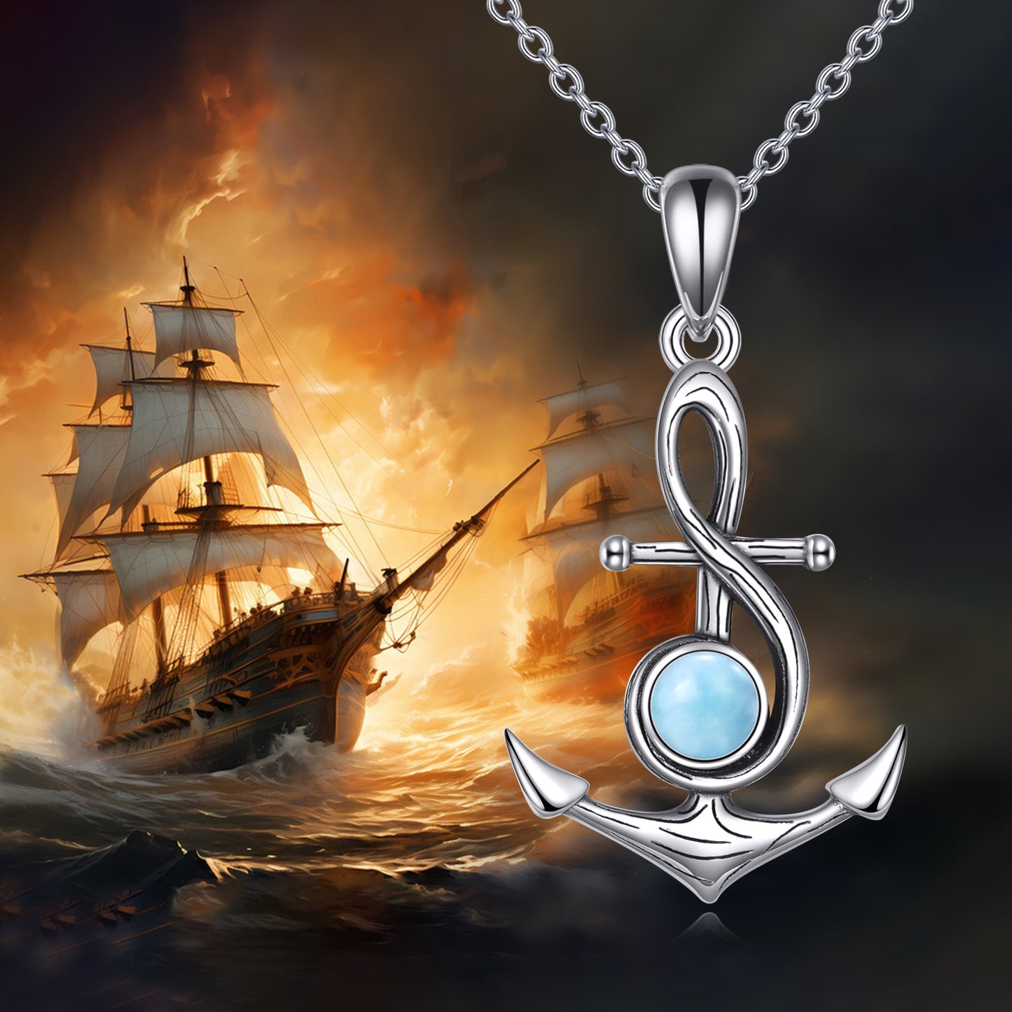 Anchor Necklace for Women S925 Sterling Silver Anchor Pendant Necklace with Larimar Nautical Jewelry Gift, Special Occasion Jewelry, Everyday Accessory, Stylish Pendant, Elegant Necklace, Highquality Pendant, Plated Jewelry,