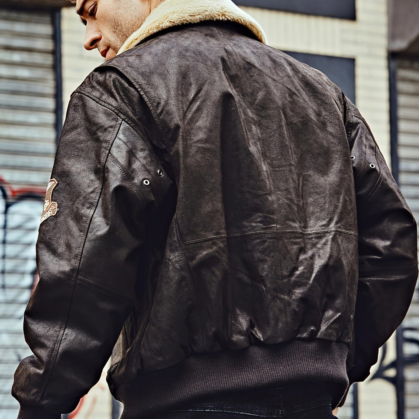 HERTALK Men'S Pilot Jacket, Detachable Artificial Fur Collar