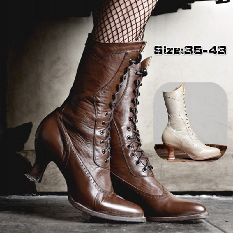Women's Genuine Riding Boots - British Style Pointed Toe Mid-Heel Boots with Full Cowhide Upper &, Rubber Sole - Equestrian Boots for Horseback Riding, Western & Casual Attire (Solid Color)