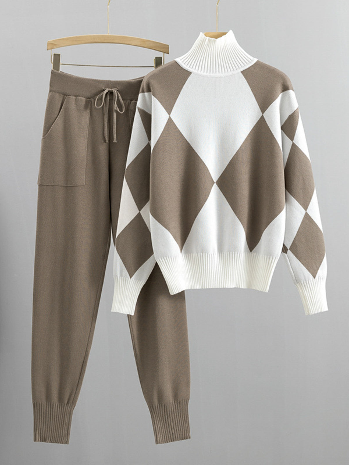 Women'S High-Waisted Skinny Pants & Sweater Set - Geometric Pattern, Casual Style, All-Season Comfort, Casual Attire, Casual Wear, Casual Outfit