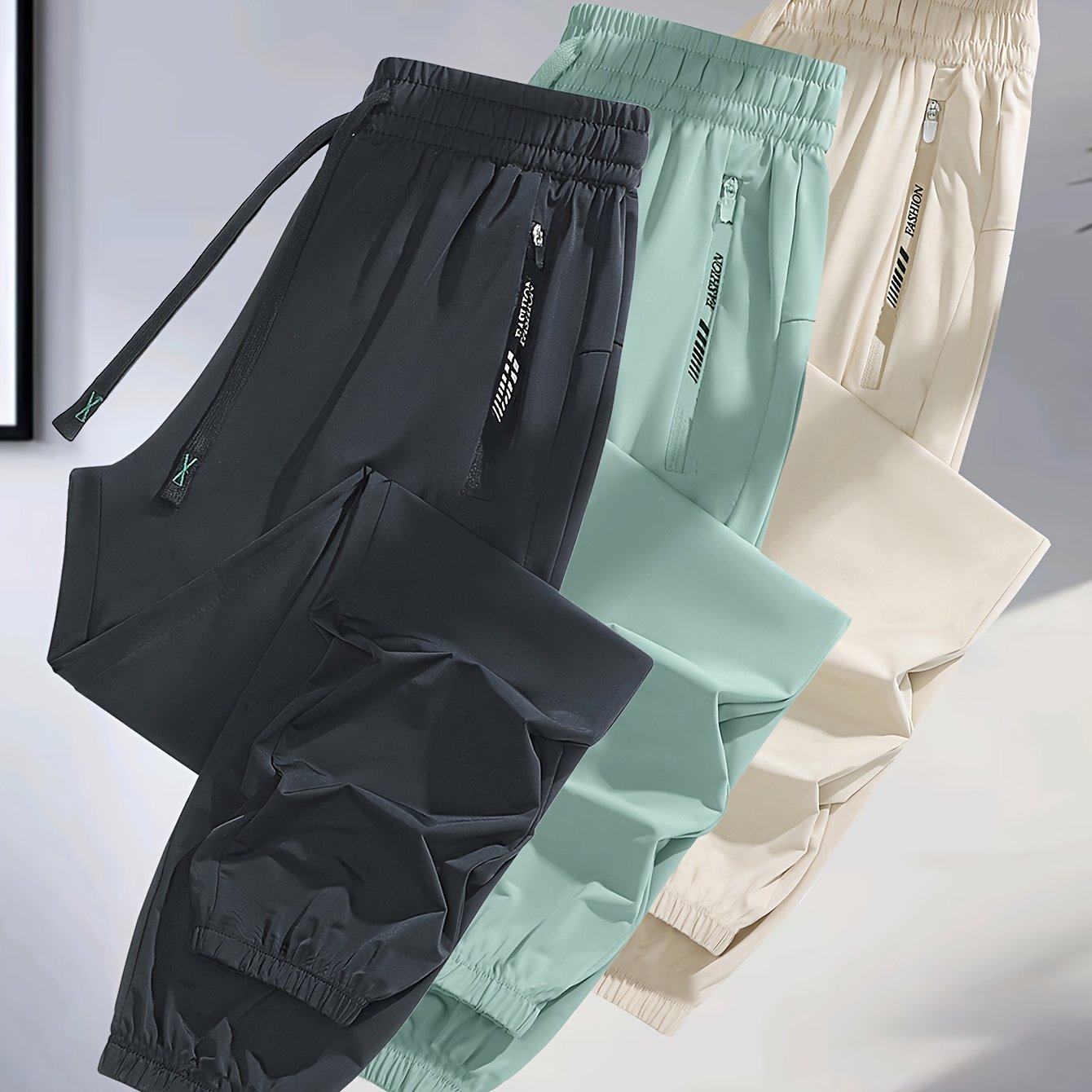 [3pcs Colorful Summer Joggers] 3pcs Women's Summer Casual Sports Pants | Ice Silky Fiber Fabric, Breathable, Elastic Waist, Tapered Running Cycling Joggers | Colorful