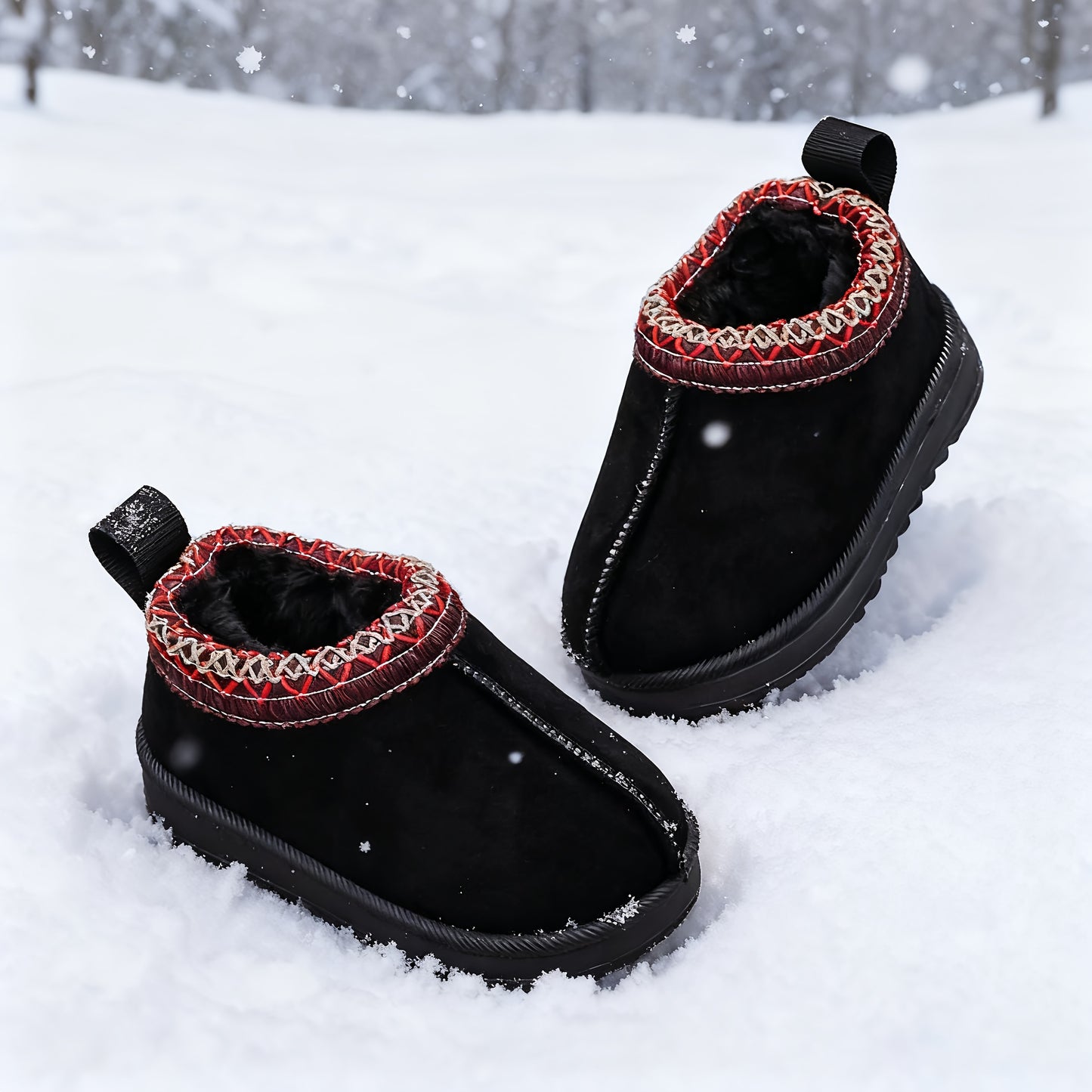 [Girls' Winter Snow Boots] Cozy Warm Girls' Winter Snow Boots with Plush Faux Fur Collar & Non-Slip Rubber Sole | Soft Fabric Upper, Mid-Calf Height, Round Toe Design for Outdoor Hiking, Casual Wear | Slip-On Boots for Youngs