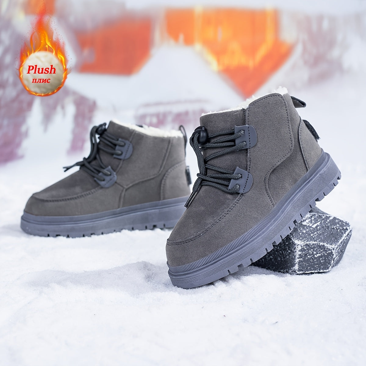 Boys & Girls Winter Snow Boots - Heavy-Duty Slip-Resistant Thermal Insulated Mid-Calf Boots with Cushioned Insole, Lace-Up & Pull Tab Closure, All-Terrain Traction Tread - Ideal for Snow, Ice, and Wet Conditions - Youth Boys