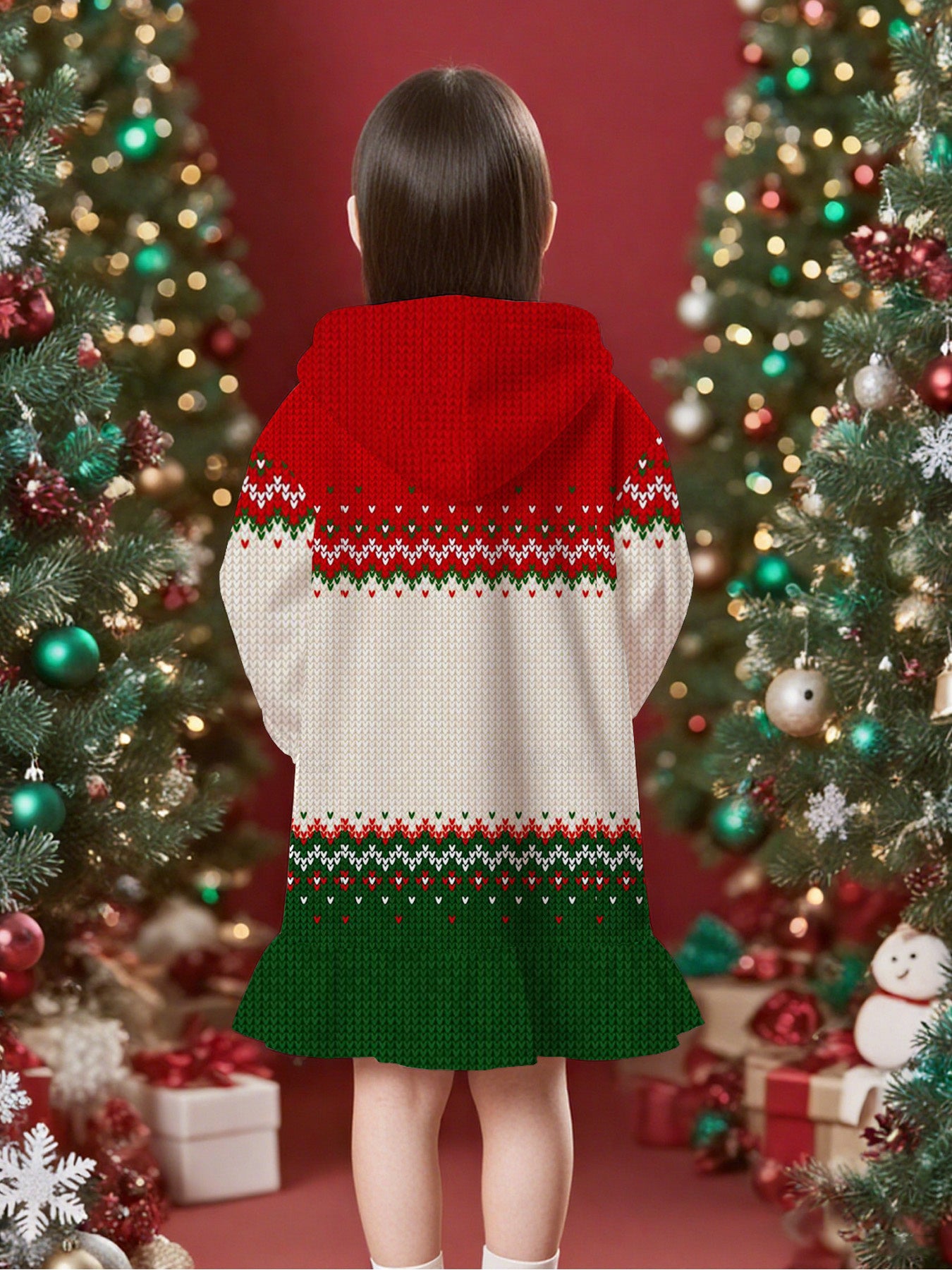 Girls' Christmas Party Dress - Red & Green Holiday Outfit with Flared Skirt, Formal & Everyday Winter Dresses for Girls, Easy-to-Wear Princess Birthday or Christmas Attire, Seasonal Celebration Wear, Festive Design, Comfortab