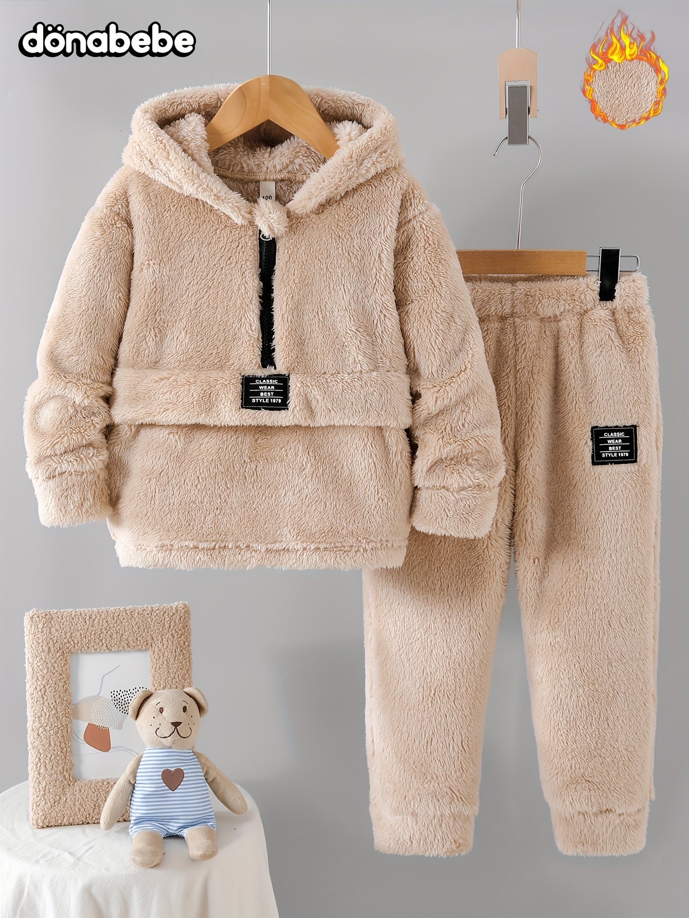 Autumn and Winter New Fashion Set with Hooded Top, Fleece Warm Zipper Half-Open Placket Sheep Polar Fleece Patched Top Pants Classic Patched Daily Comfortable Casual Fashion Outdoor Versatile Long Pants 2pcs, Perfect for Outd