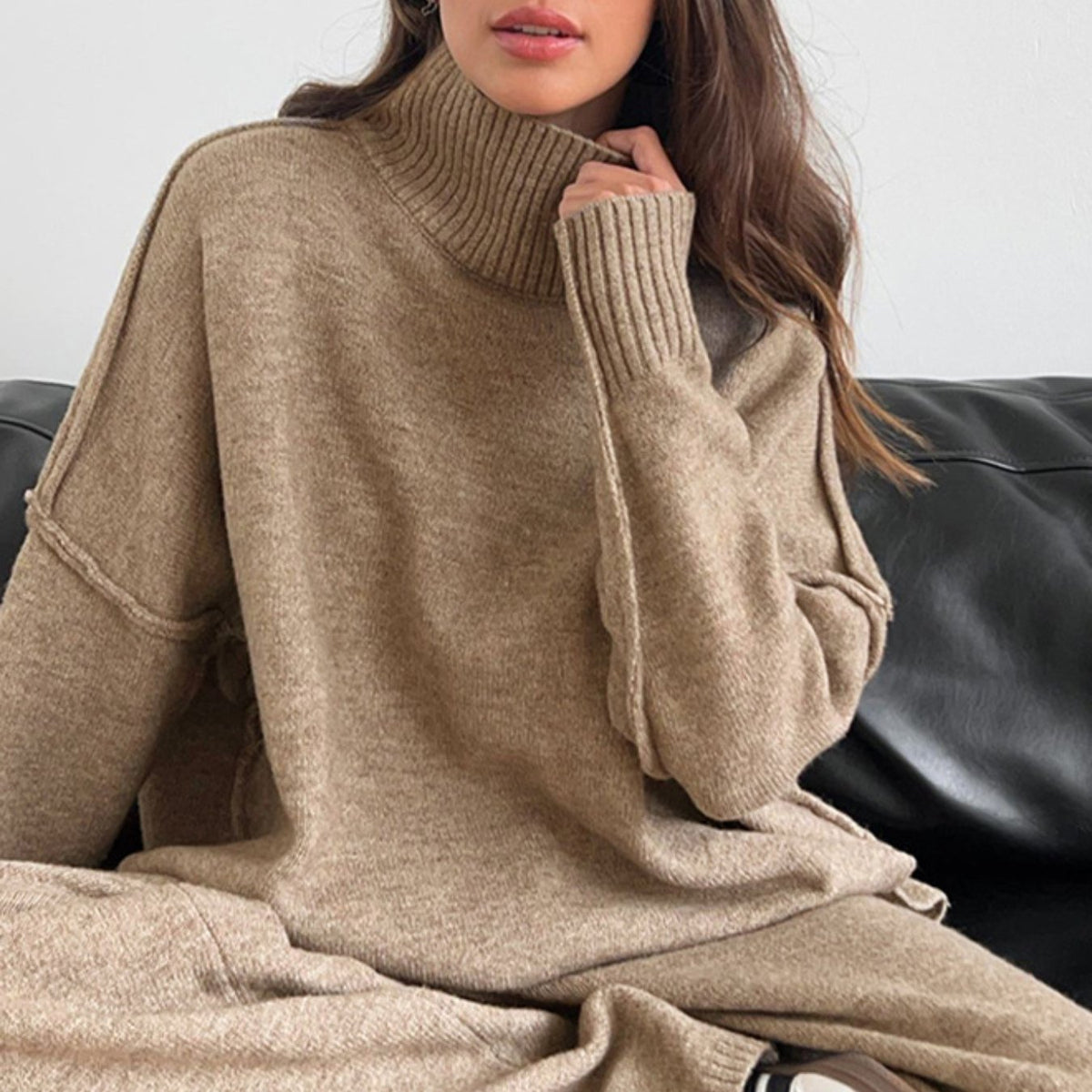 Women's Turtleneck Sweater Set- Thickened Long Pants Loose Fit Autumn Winter