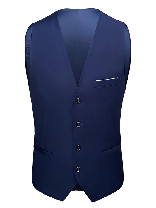 Men's Tall 3pcs Wedding & Formal Suit Set - Slim-Fit Dress Jacket with Pants, Button-Front Coat for Weddings, Business Meetings, Prom - Solid Color Durable Wedding Attire (No Stretch), PLUS SIZE