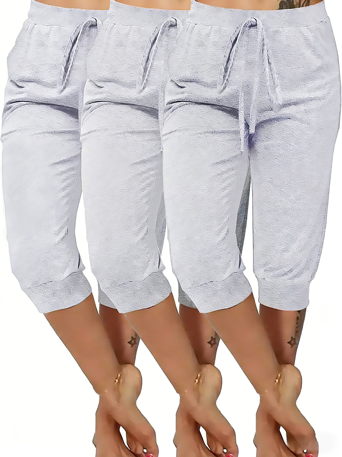 A Set of Three Casual Capri Pants with Bows, Comfortable Enough to Wear Outside As Loungewear