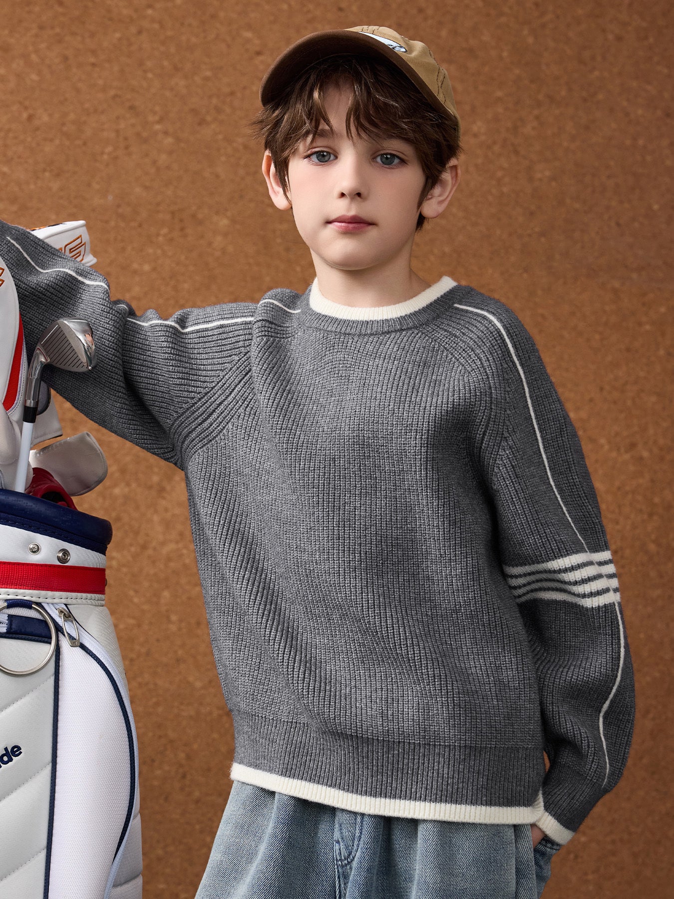 ASK JUNIOR Boys' Winter Sweater - Classic Side Stripe Color Block, Long Sleeve Round Neck Pullover, Soft Knit Sweater for School, Christmas, Winter Sweater, School Outfit, Casual Style, Durable Knitwear, Holiday Outfit, Cozy