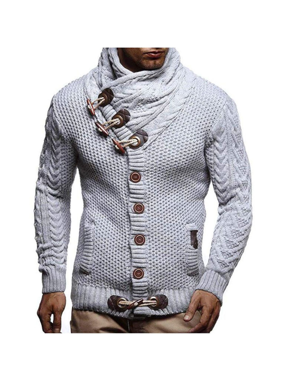 Men'S Slim Fit Thermal Knit Zip-Up Cardigan Sweater - Button-Front Closure, Stand Collar & Long Sleeve Winter Coat for Office Workwear, Layered Outfits, Modern Preppy Style - Warm & Versatile (Solid Color, Easy On/Off), Men W