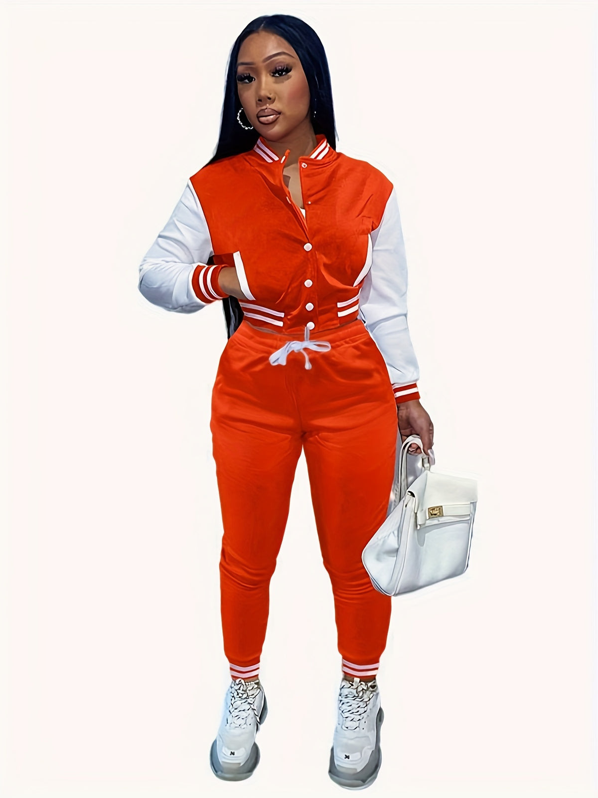 European And Trendy Women'S Patchwork Jacket with Single-Breasted Baseball Suit, a Two-Piece Outfit