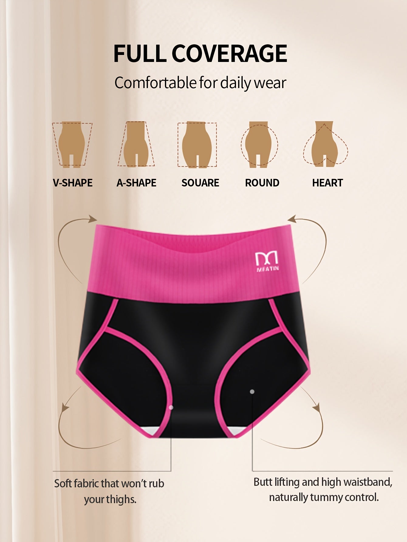 5pcs High Waist Tummy Control Panties - Bikinis With Fashion Contrast Color, Comfortable Fit, And Briefs Style