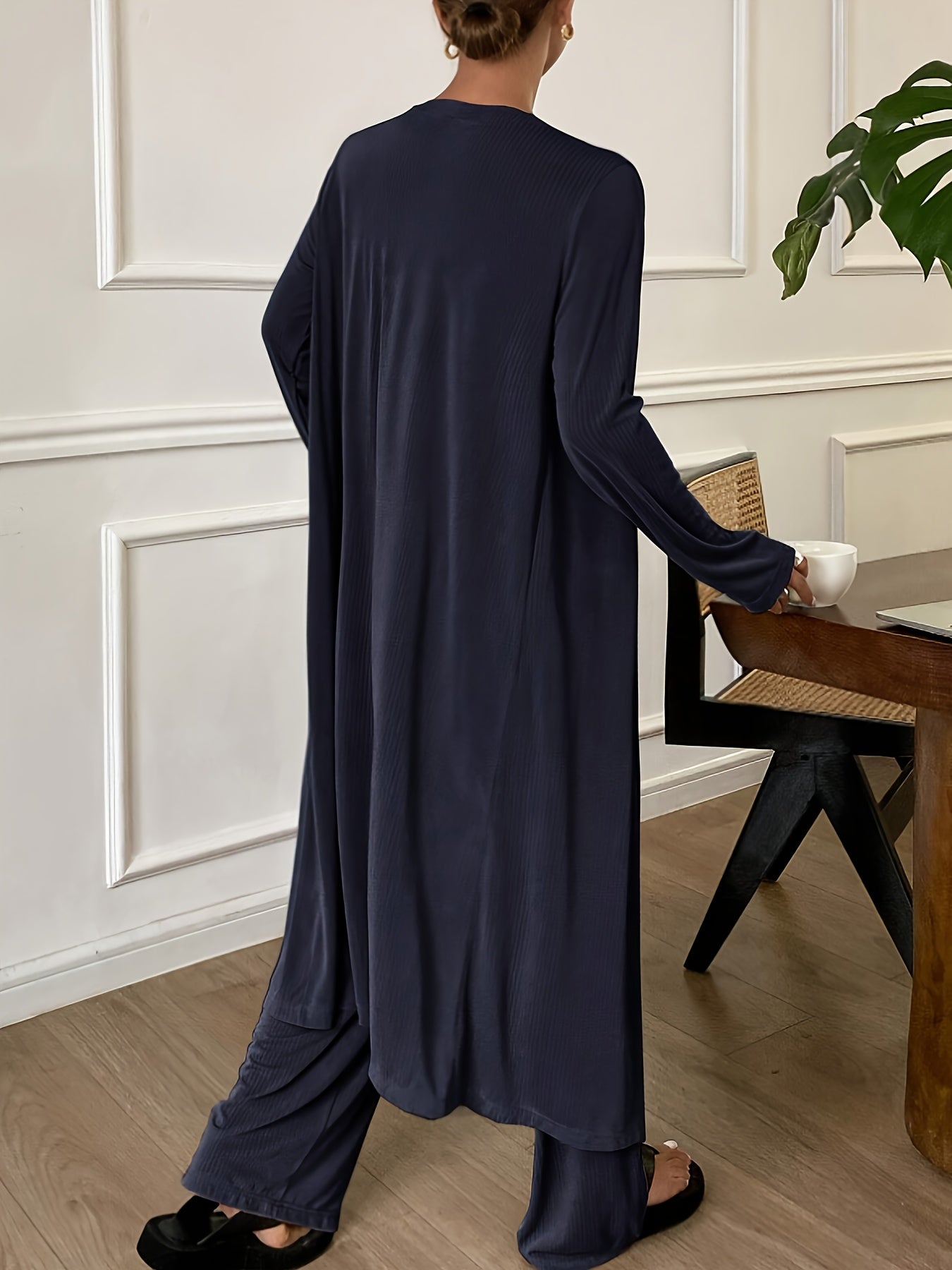 [Women's Loungewear Set] New Popular Women's Loungewear Set - Autumn And Winter Solid Color Sleeveless Square Neck Camisole, Straight Elastic Waistband Pants, Long Sleeve Cardigan - Comfortable Loose Pajama Set