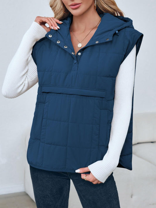 Women'S Quilted Puffer Tank Sleeveless Pullover Hoodie Fall Top with Kangaroo Pocket