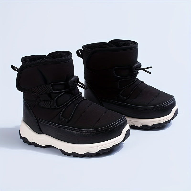 EDUBA Kids' Boys & Girls Winter Snow Boots Short with Thick TPR Sole & - Warm Warm Short Boots for Boys & Girls, Snow Traction, Easy Hook-and-Loop Closure, for outdoor,, Playground ( to Teen) - Durable Winter Footwear