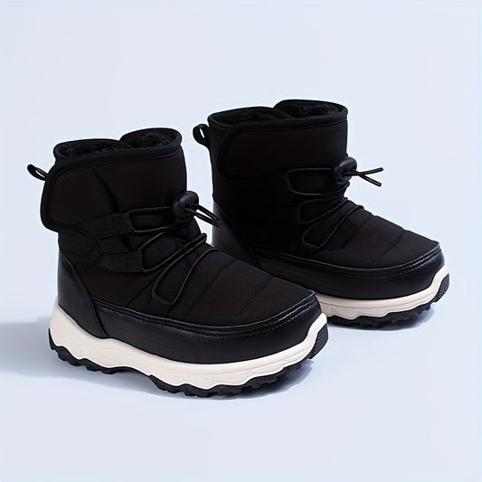 EDUBA Kids' Boys & Girls Winter Snow Boots Short with Thick TPR Sole & - Warm Warm Short Boots for Boys & Girls, Snow Traction, Easy Hook-and-Loop Closure, for outdoor,, Playground ( to Teen) - Durable Winter Footwear