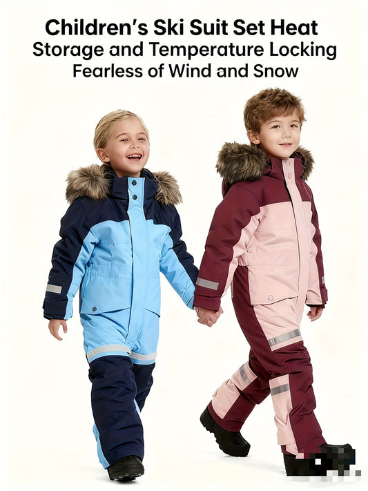 Boys' & Girls' Thickened Warm Windproof High Quality Snowboard Ski Suit Set - Full-Zip/Hooded One-Piece Winter Sports Outfit, Cold-Weather Clothing for Skiing, Ice Skating, Hockey, Birthdays & Christmas Gifts for & (Hand Wash
