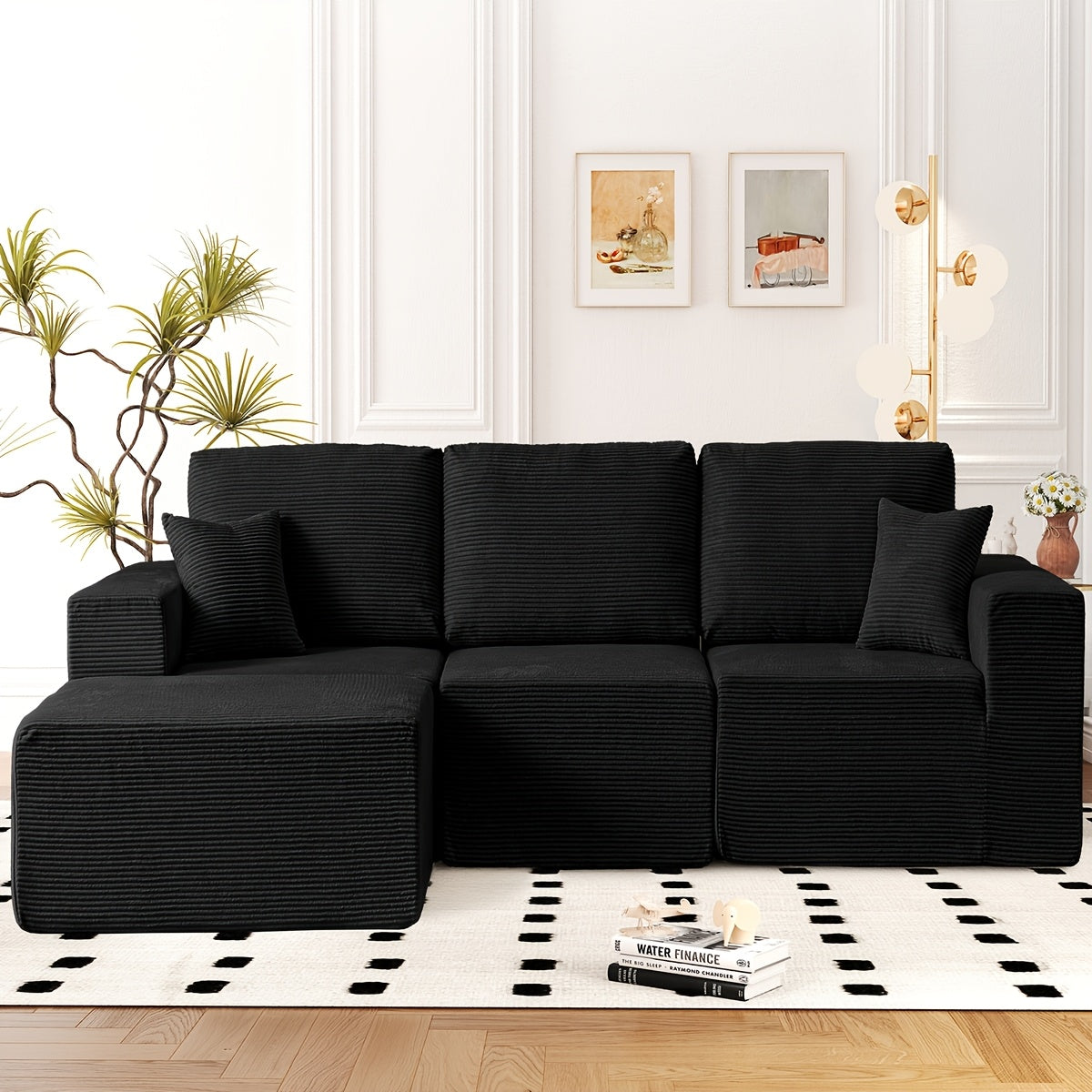 108.1 Inch L-Shaped Cloud Couch Modular Sofa - 2pcs Plush Floor Sofa for Living Room, Bedroom & Game Room | Separatable for Flexible Seating | No Assembly Required | Charcoal Grey, Light Grey, Orange, White, Black