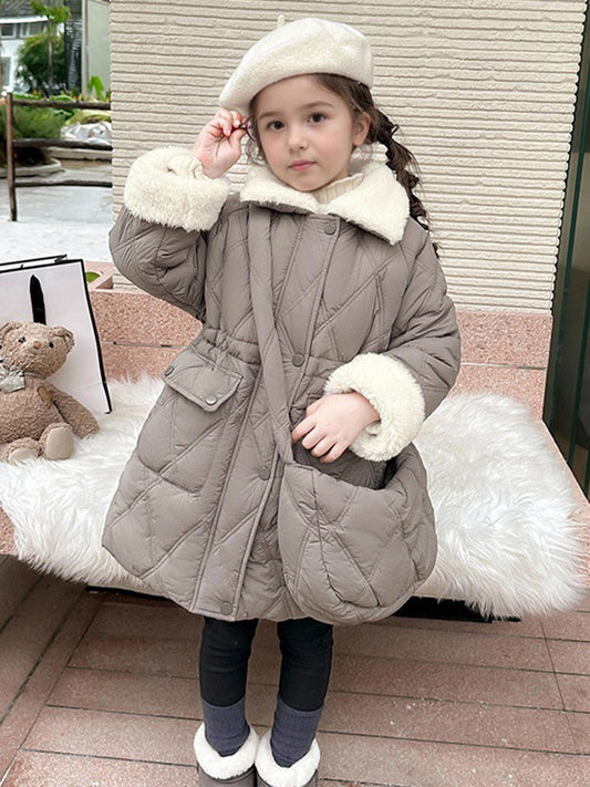 2pcs Girls' Winter Warmth Fleece-Lined Windbreaker Coat & Matching Bag Set - Thickened Cold Weather Jacket with Zipper Closure, Cozy Casual Style