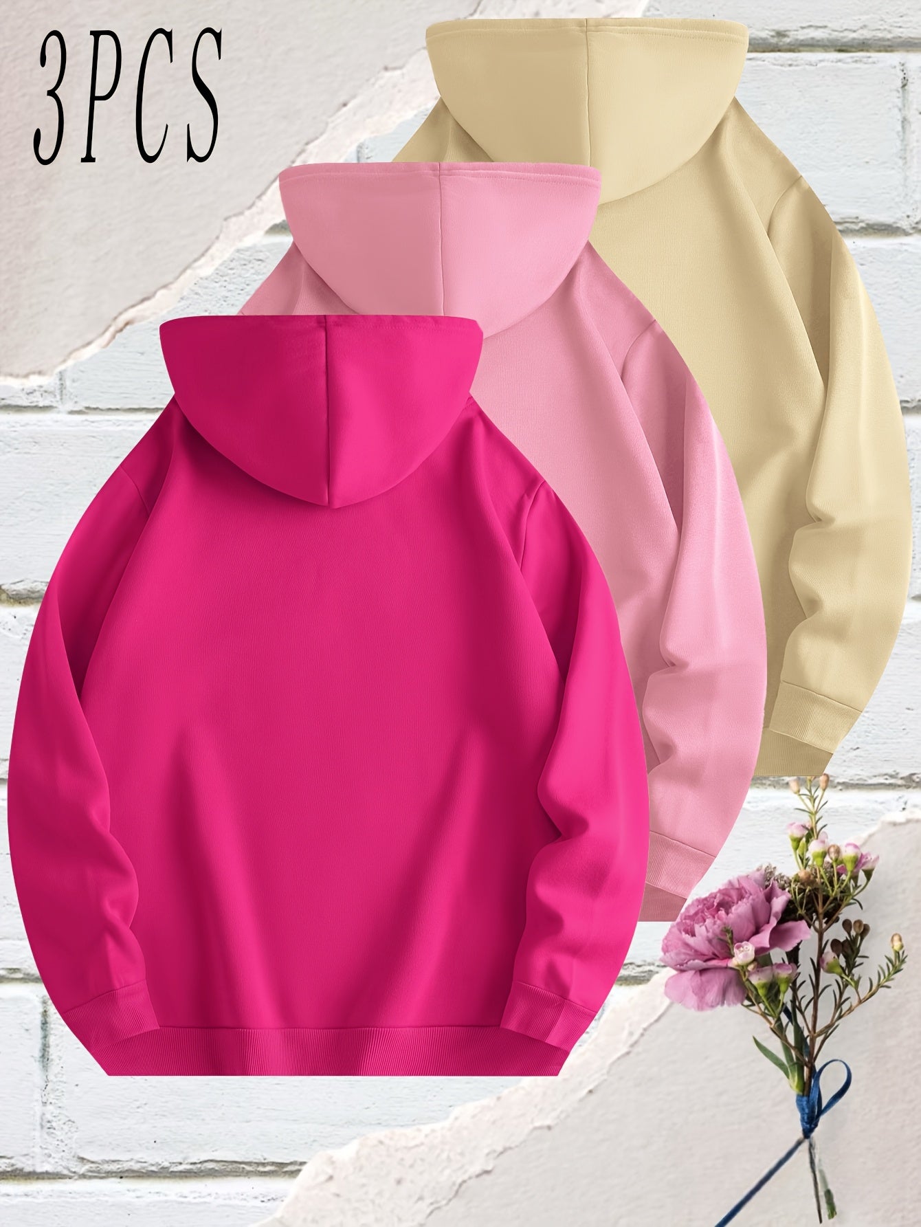 [Polyester Hooded Sweatshirts] 3-Pack Men's Casual Polyester Hooded Sweatshirts - Solid Color Knit Fabric with Slight Stretch - Regular Fit Hoodies with Drawstring for All Seasons