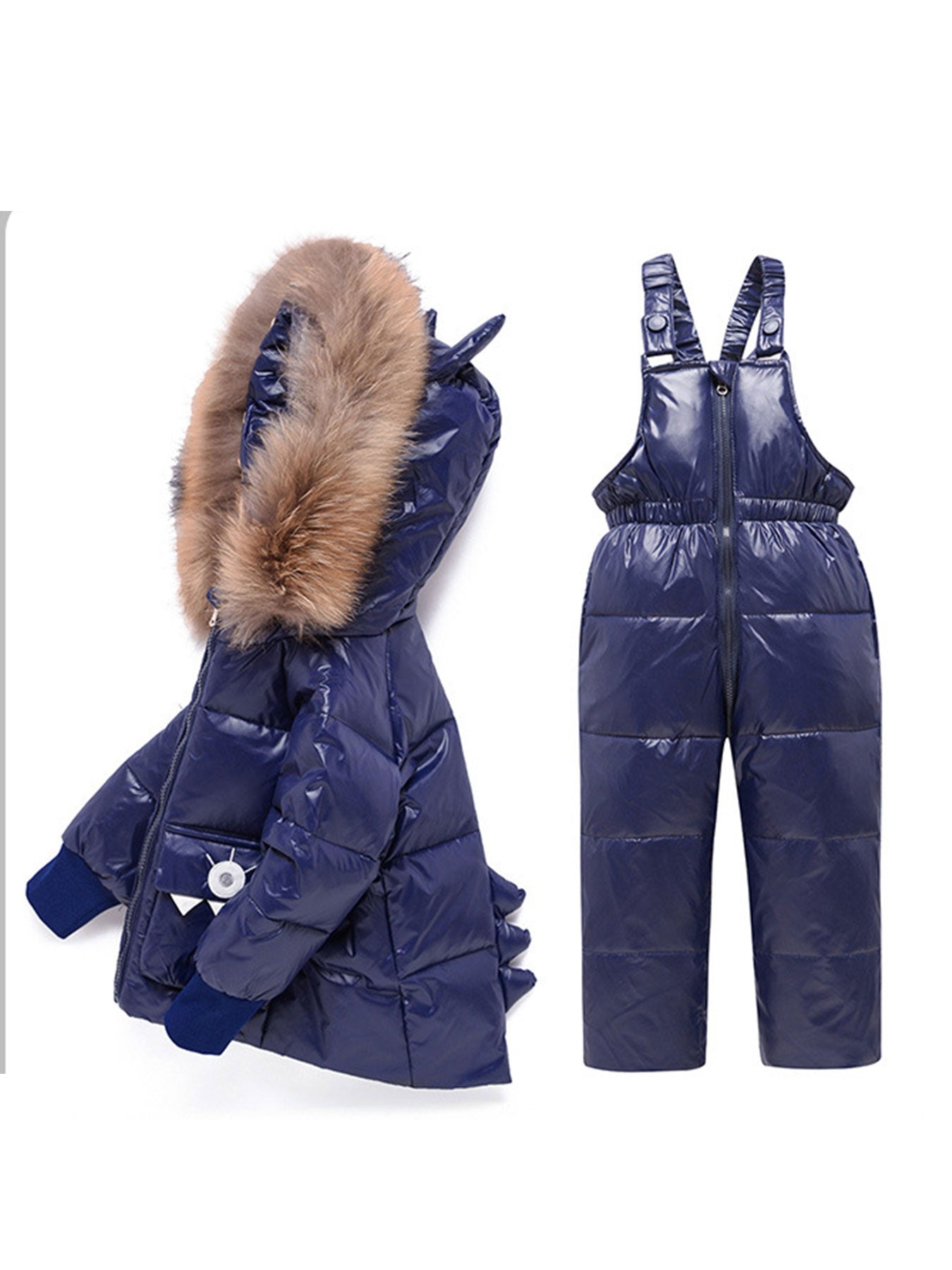 2pcs Windproof Hooded Jacket+ Suspender Snow Pants for Girls& Boys, Winter Thickened Warm Hooded Ski Outfit, Kids' Outdoor Sports Ski Suit, Ski Suit for Kids, Snow Play Clothes, Winter Clothing, Functional Kids Wear, Sporty D