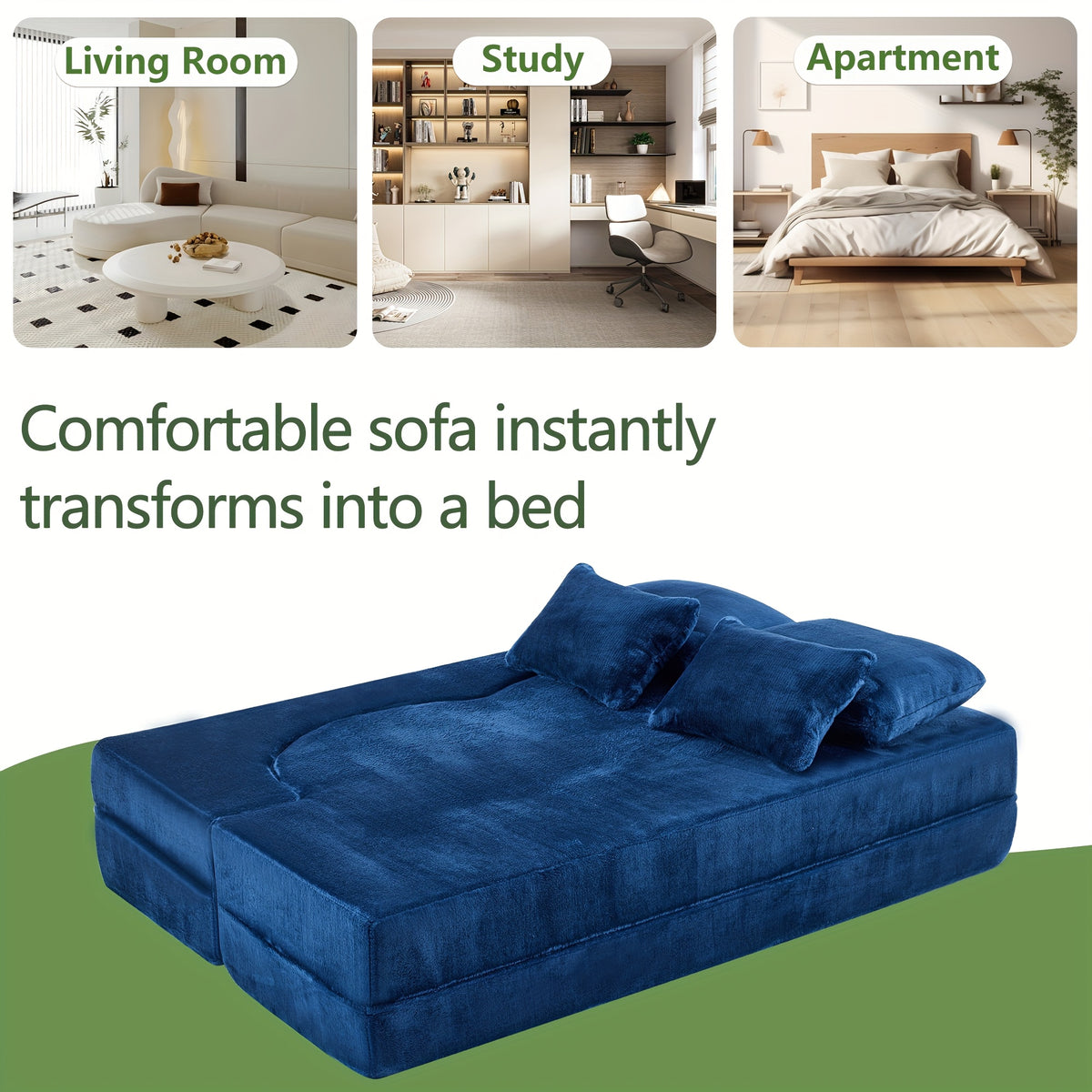 Queen Size Foldable Sofa Bed, Chenille Futon Sofa Couch, High-Density Foam Convertible Sleeper Sofa, Foldable Floor Couch Bed for Living Room, Guest Room, Bedroom
