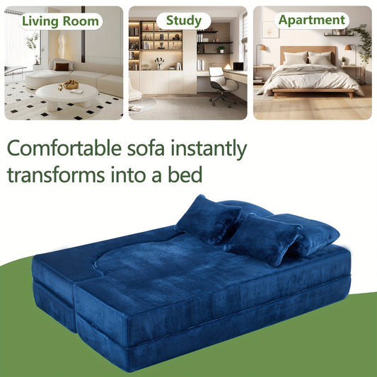 Queen Size Foldable Sofa Bed, Chenille Futon Sofa Couch, High-Density Foam Convertible Sleeper Sofa, Foldable Floor Couch Bed for Living Room, Guest Room, Bedroom